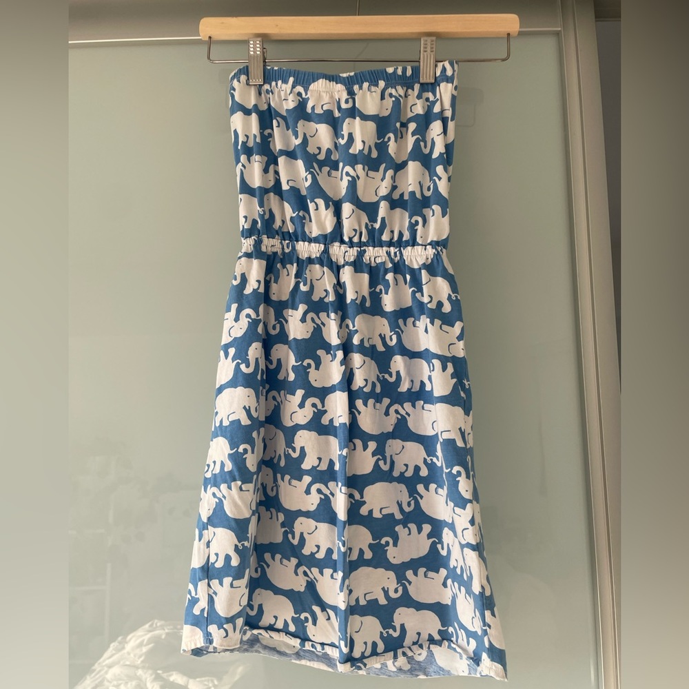 Loved, Lilly Pulitzer Blue & White Elephant Print Strapless Mini Dress Size XXS